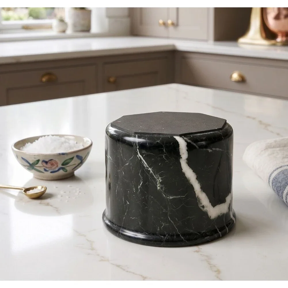 Marble Butter Dish with Lid Handmade Black French Kitchen Butter Crock Keeper